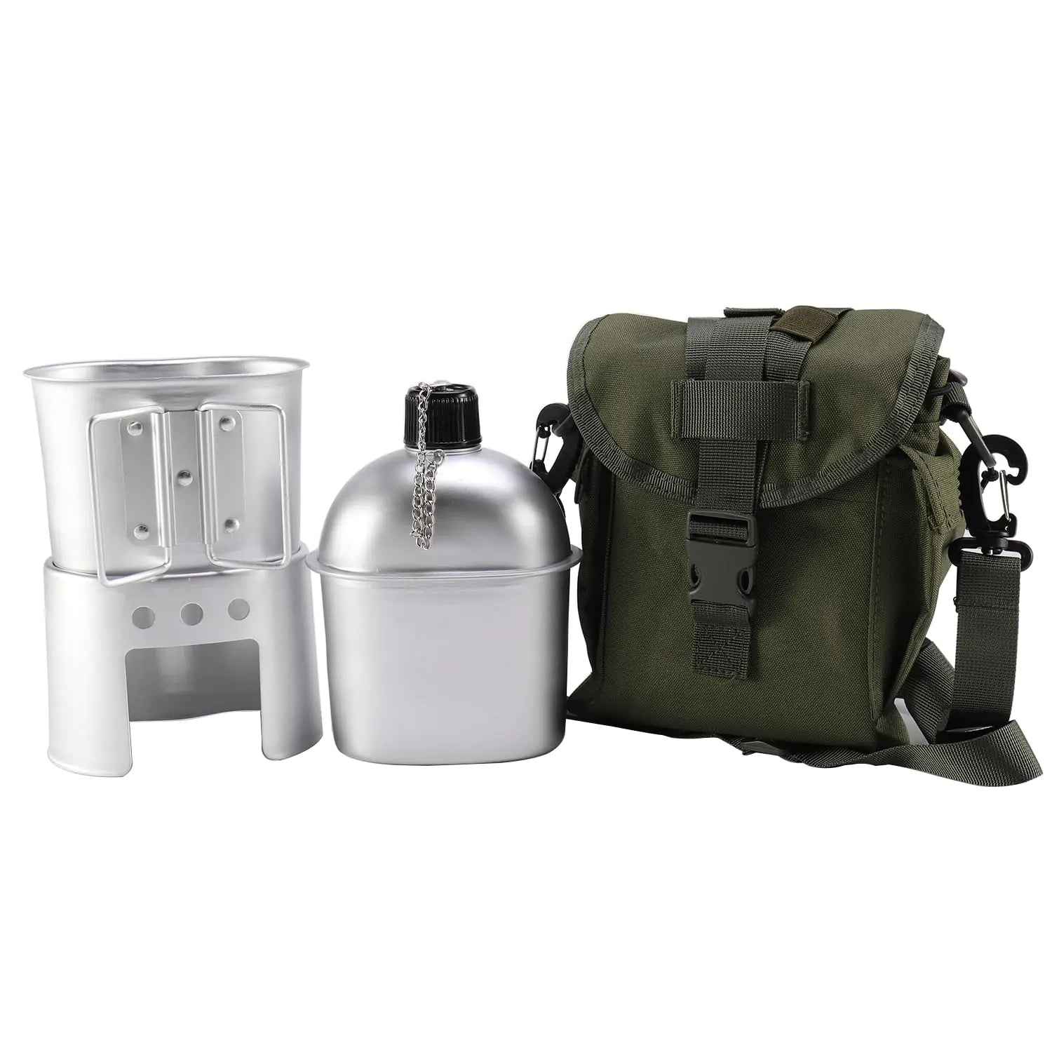 Military Canteen with Cup Stove and Molle Pouch with Strap Water Canteen Military Surplus Army Canteen for Outdoor Camping Hiking Surviving Backpacking Feeling My Adventure