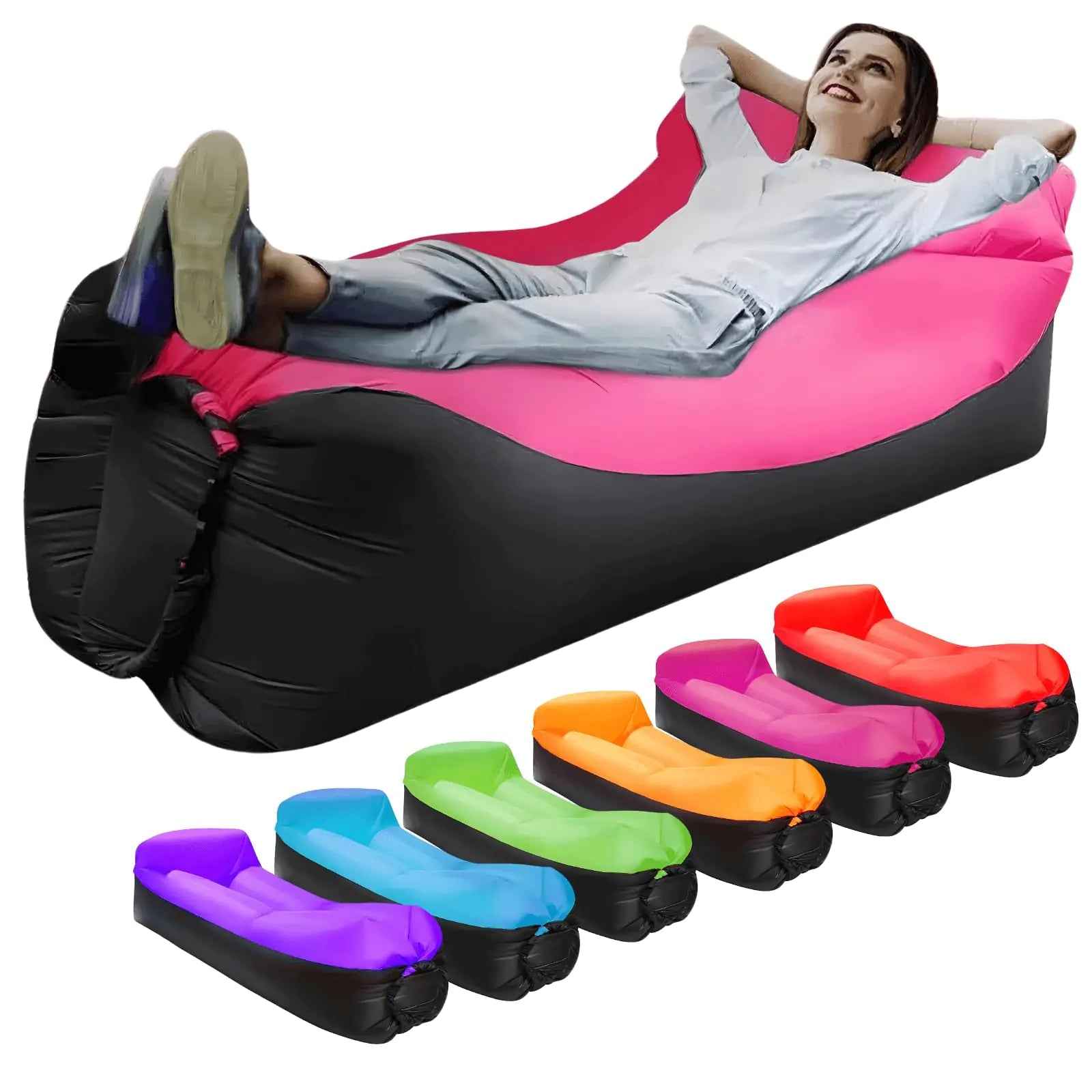 LONGJIN Inflatable Lounger Air Sofa Hammock Inflatable Couch for Camping Perfect for Beach Chair Waterproof Anti-Air Leaking Pouch Couch Air Chair for Outdoor Beach Hiking (Pink) Feeling My Adventure