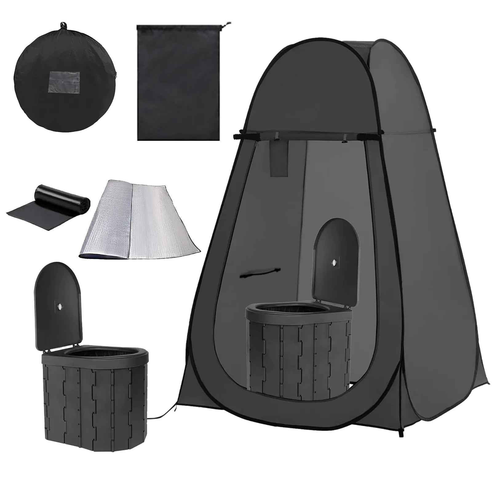 Foldable Outdoor Toilet and Privacy Tent Combo with Extras (Black) Feeling My Adventure