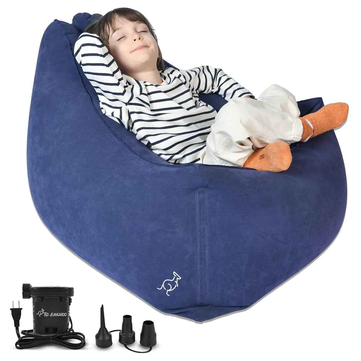 TED KANGAROO Sensory Chair for Kids – Inflatable Peapod Calming Chair with Electric Air Pump Flocking Feeling My Adventure
