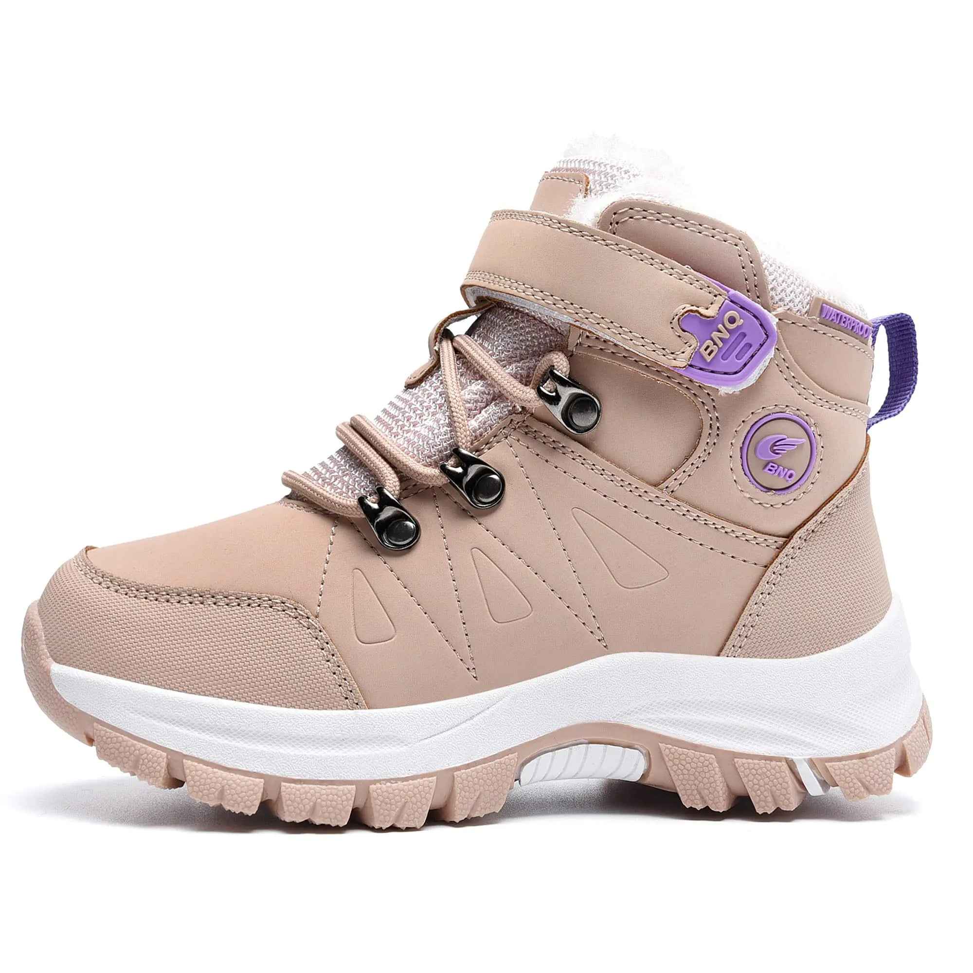Gyeice Kids Hiking Snow Boots Boys Girls Winter Sneakers Waterproof Non-Slip Outdoor Warm Shoes Big Kid 3 Lightpink Feeling My Adventure