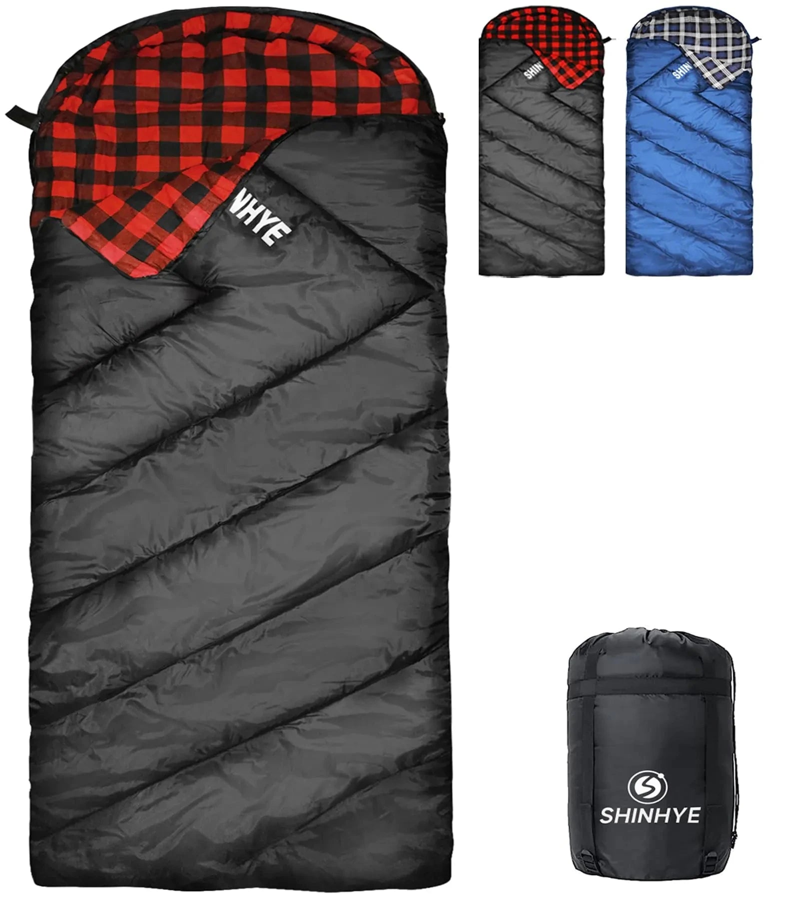 ShinHye Sleeping Bag for Adults 0 Degree Flannel Sleeping Bag Big and Tall Cotton Sleeping Bag Zero Degree Cold Weather Sleeping Bag XXL Camping Black Right Zip Feeling My Adventure