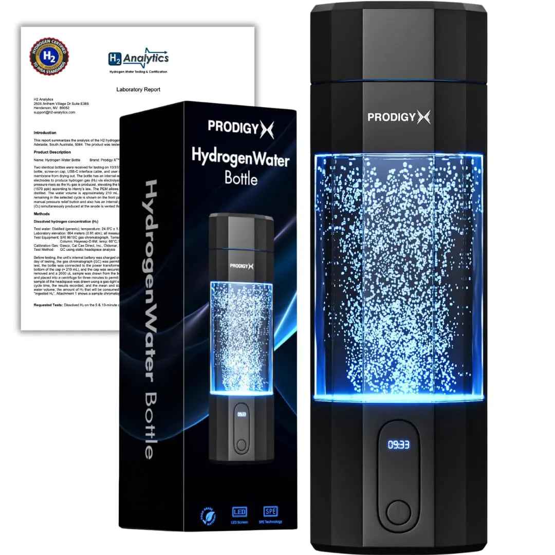 PRODIGY X Hydrogen Water Bottle - Up to 5.8 PPM Potency - 210ML for Fast Consumption - Portable Hydrogen Generator - Thick Bottle - Water Molecular Ionizer - Premium Bottle AUS Owned Feeling My Adventure