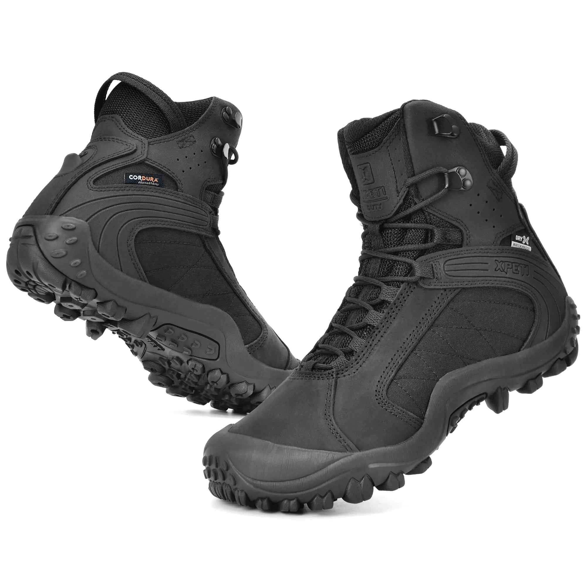 XPETI Mens Tactical Boots 8" Black Combat Boots Waterproof Leather Hiking Boots Men Size 9 Feeling My Adventure