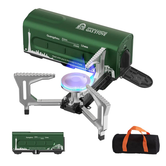 INFOOD Portable Camping Stove Folding Camp Stove Butane Gas Stove with Carrying Bag for Indoor Outdoor Cooking Backpack Hiking Home Travel Outdoor Patio RV Trip & Picnic Green Feeling My Adventure