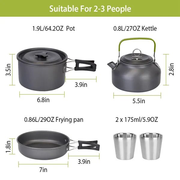 12Pcs Camping Cookware Set Camping Stove Aluminum Pot Pans Kit - Feeling My Adventure