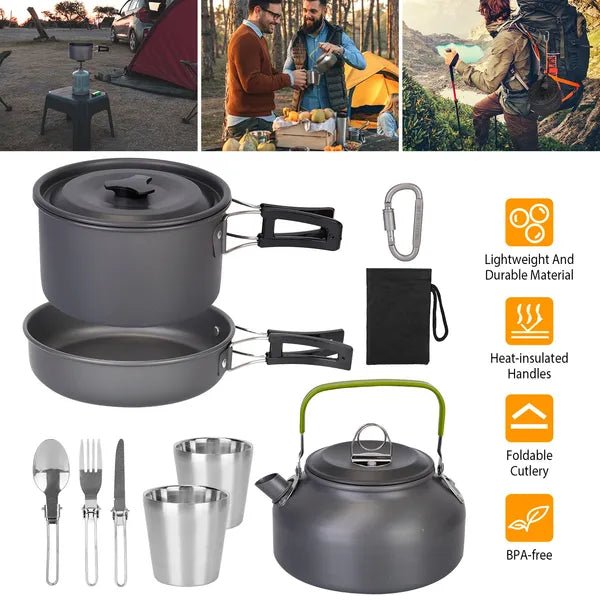 12Pcs Camping Cookware Set Camping Stove Aluminum Pot Pans Kit - Feeling My Adventure
