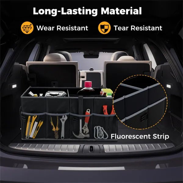 13 Gallon Car Trunk Organizer - 3 Compartments+6 Pockets, 600D Oxford Fabric, Non - Slip Base, Black - Feeling My Adventure