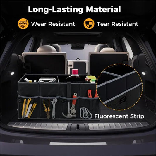 13 Gallon Car Trunk Organizer - 3 Compartments+6 Pockets, 600D Oxford Fabric, Non - Slip Base, Black - Feeling My Adventure