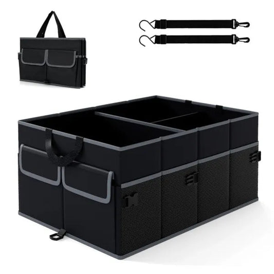 13 Gallon Car Trunk Organizer - 3 Compartments+6 Pockets, 600D Oxford Fabric, Non - Slip Base, Black - Feeling My Adventure
