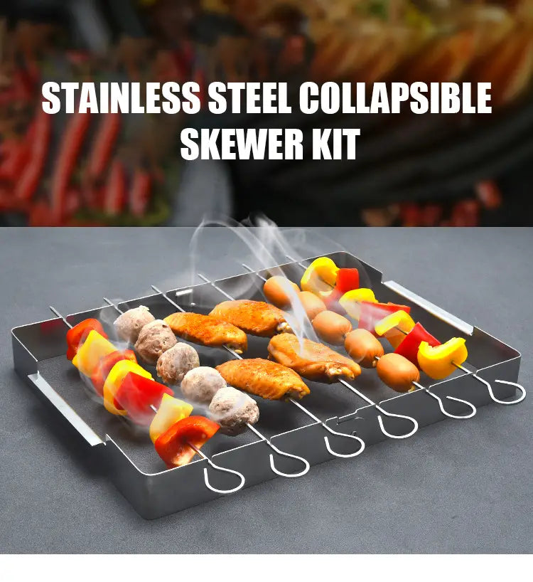 Portable Stainless Steel BBQ Grill with Skewers Rack Feeling My Adventure