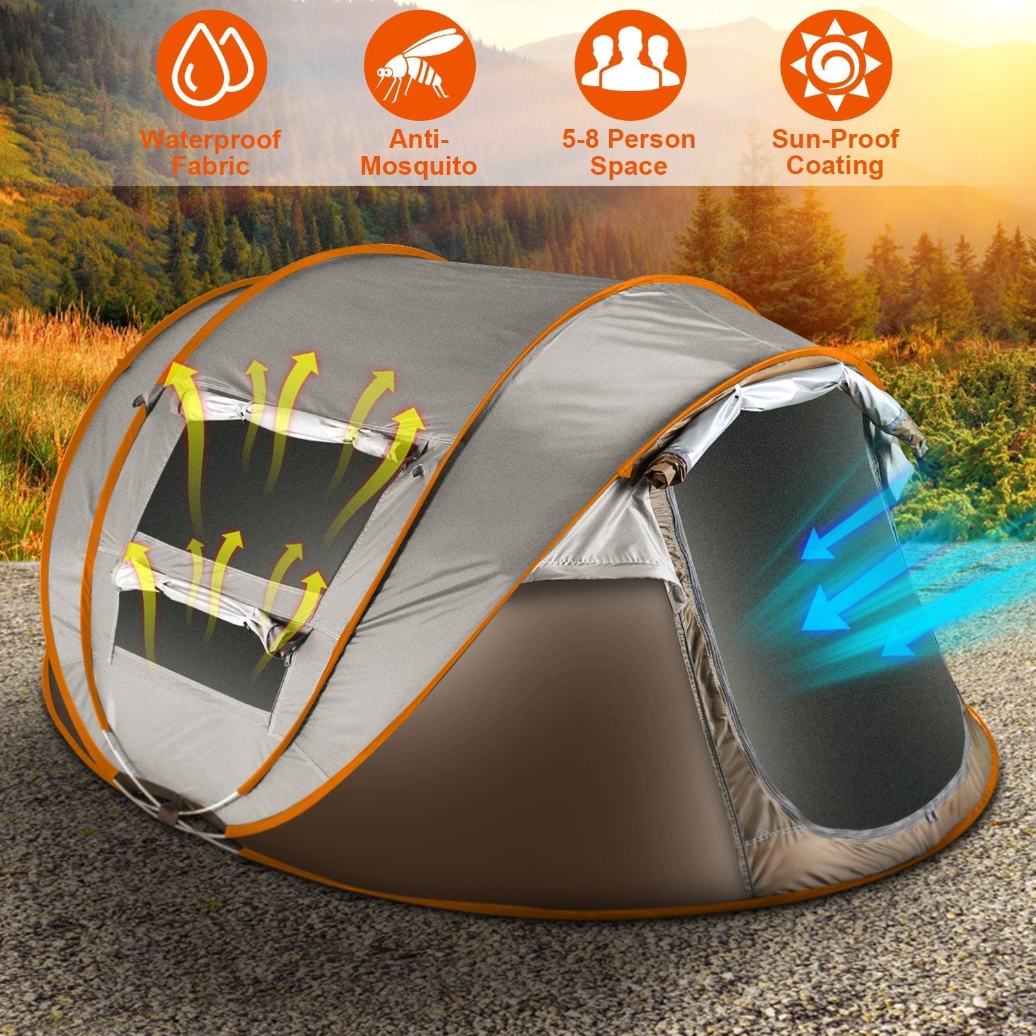 Instant Setup Waterproof Camping Tent for 5-8 Persons with Mosquito Net Windows & Bag - Feeling My Adventure