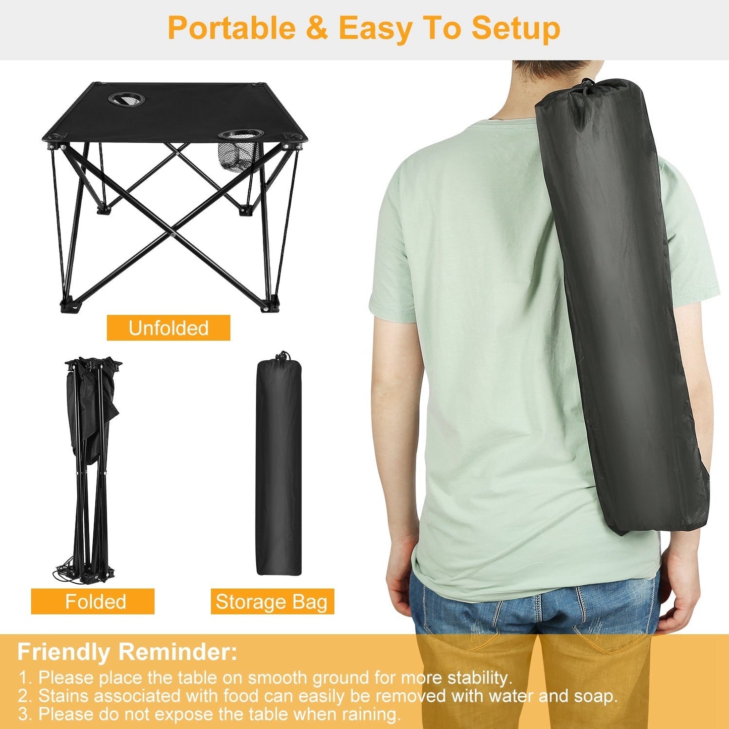 1Pc Foldable Camping Table Portable Picnic Table Lightweight Travel Desk With Cup Holder Carrying Bag - Feeling My Adventure