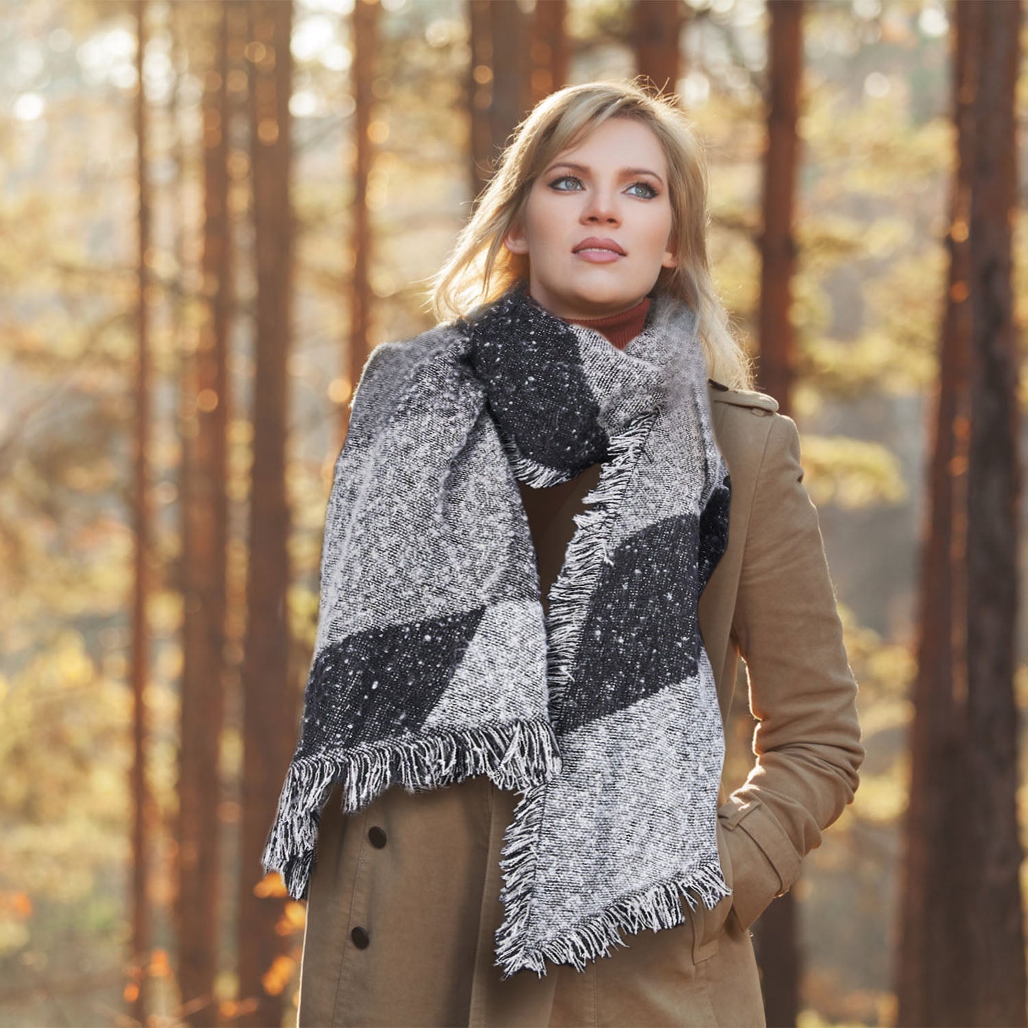 1Pc Women Winter Warm Scarf 74.8x25.6In Long Soft Knitted Shawl Extra Thick Plaid Blanket Wrap Cape - Feeling My Adventure