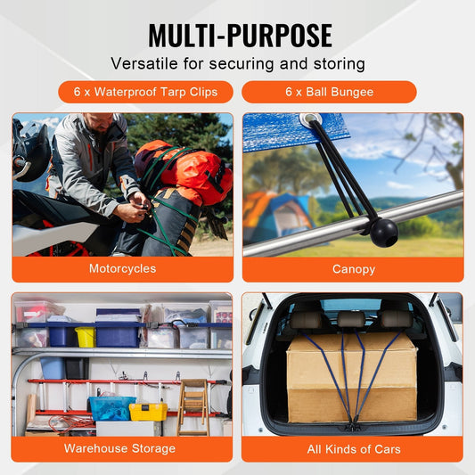 32 Pcs Flat Bungee Cord Set 17 Mm Heavy Duty Bungee Straps With J-Hooks - Feeling My Adventure