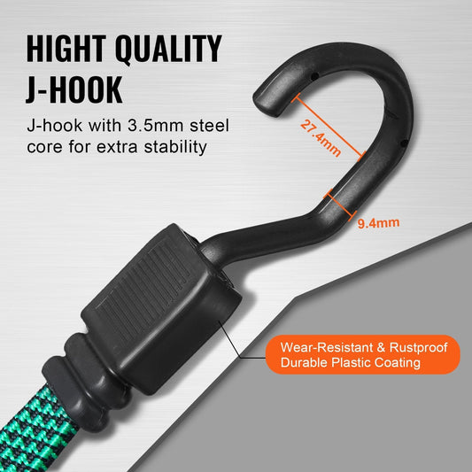 32 Pcs Flat Bungee Cord Set 17 Mm Heavy Duty Bungee Straps With J-Hooks - Feeling My Adventure
