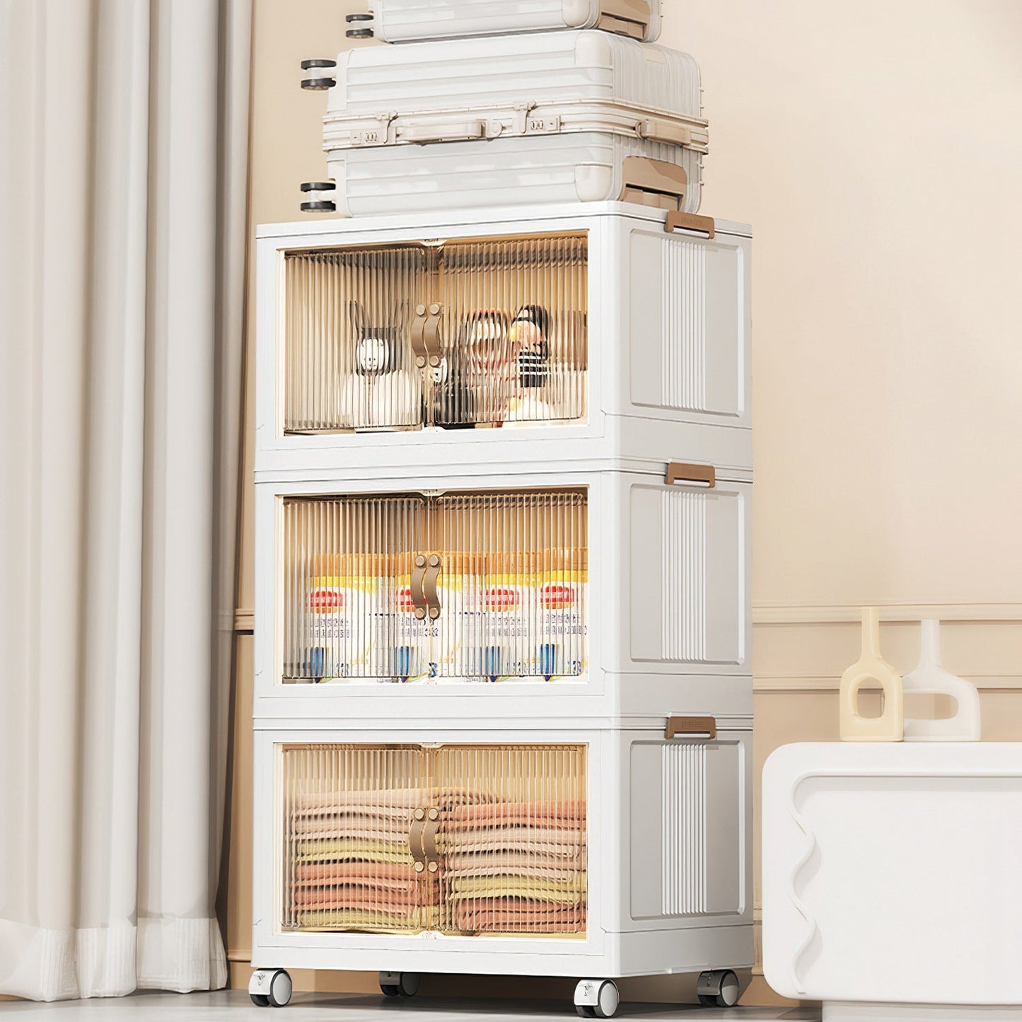 3Pcs Foldable Storage Bins With Lid Wheels Front Magnetic Door Fedex Shipping - Feeling My Adventure