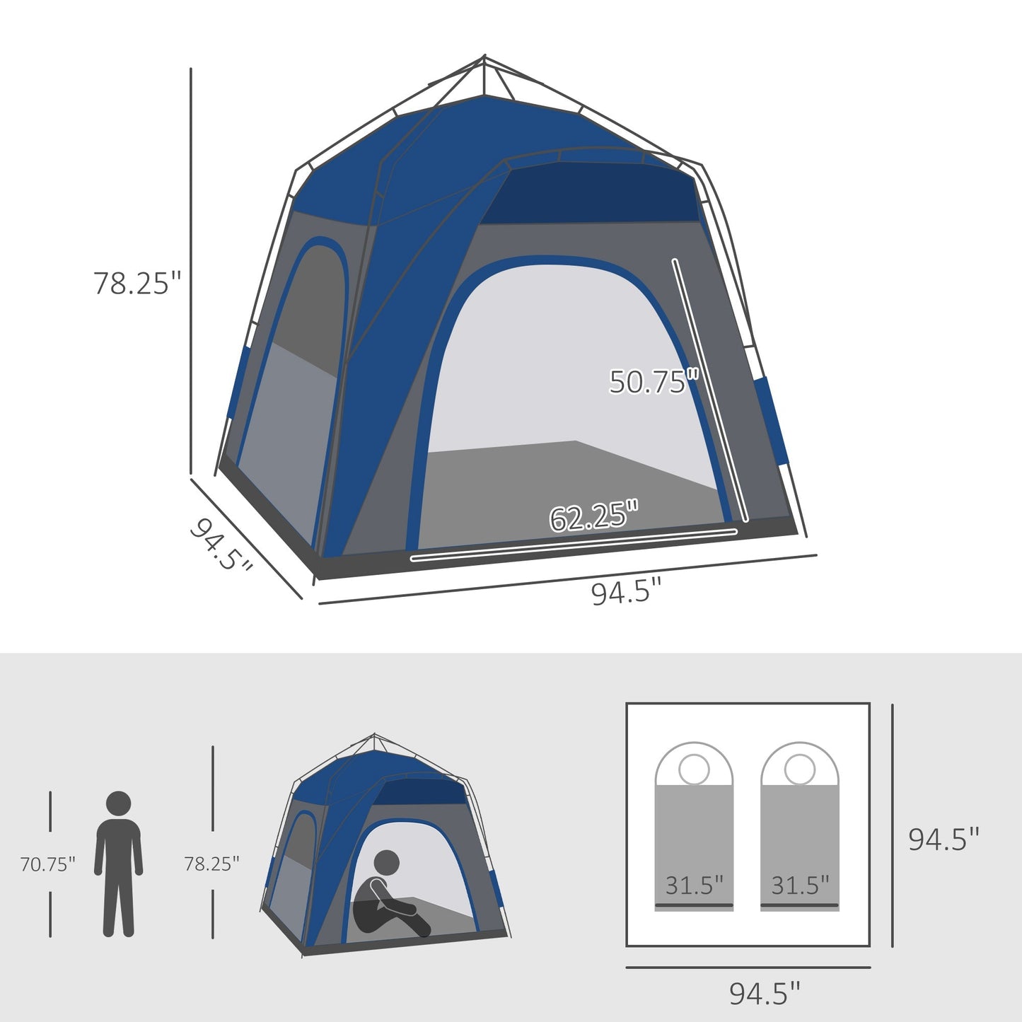Pop Up Camping Tent for 4 People - Quick Setup, Automatic Hydraulic, Windows & Doors - Feeling My Adventure
