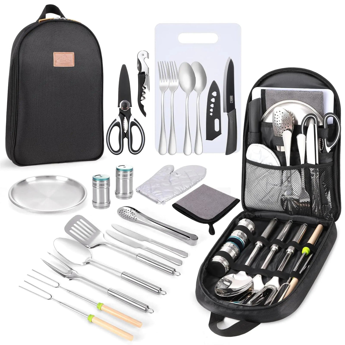 Camping Cooking Utensils Set- Camping Essentials Camping Accessories Gear Must Haves Camper Tent Camping Kitchen Equipment RV Cookware Supplies Gadgets Outdoor Stove Portable Picnic Gifts BBQ Stuff Feeling My Adventure