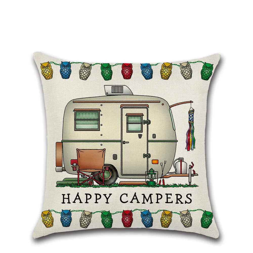 Cartoon Camper RV Dining Series Linen Pillow Case – Fun & Durable Cushion Cover - Feeling My Adventure