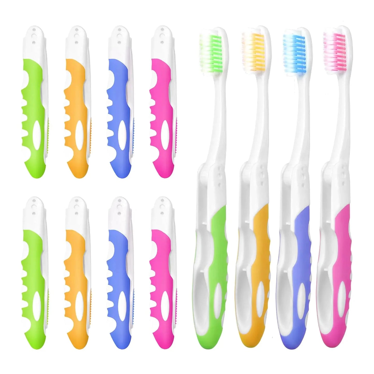 FoldAway Travel Toothbrush Kit portable folding toothbrushes with colorful ergonomic handles and medium soft bristles, 20-piece set
