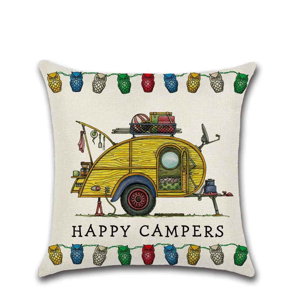 Cartoon Camper RV Dining Series Linen Pillow Case – Fun & Durable Cushion Cover - Feeling My Adventure