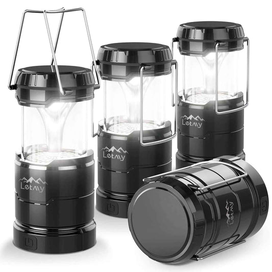 LETMY 4 Pack LED Camping Lanterns Battery Powered 3 Color Modes Dimmable Lanterns for Power Outages Collapsible Water Resistant Outdoor Portable Lantern Flashlight for Emergency Hurricane Storms Feeling My Adventure