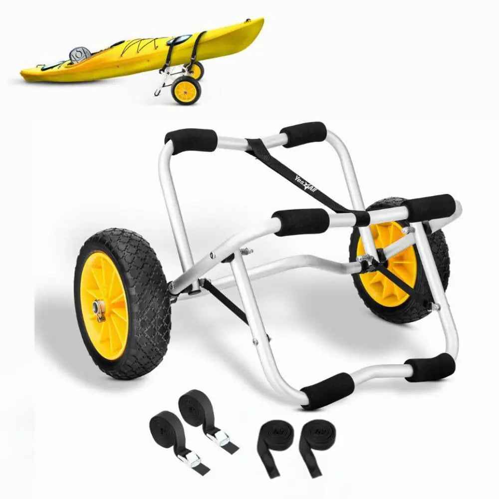 Yes4All Kayak Cart U-Shape Aluminum 200lbs Capacity Kayak Dolly with 4 Fixing Straps & Thick PU Wheels Foldable Canoe Cart Feeling My Adventure