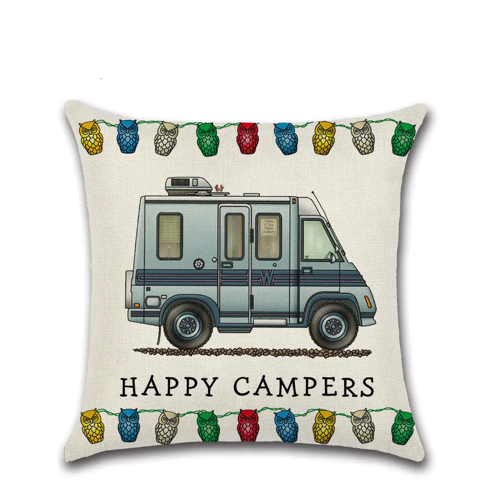Cartoon Camper RV Dining Car Series Linen Pillow Case Feeling My Adventure
