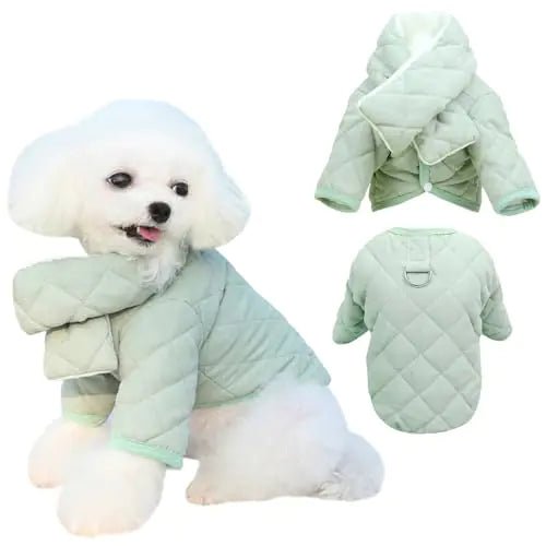 Kunyeah Warm Dog Coat with Scarf Pet Cotton Cold Weather Outfit Thick Puppy Clothes Plaid Pattern Pet Snow Jacket Cat Winter Autumn Jumpsuit Pet Soft Apparel (Green Large) Feeling My Adventure