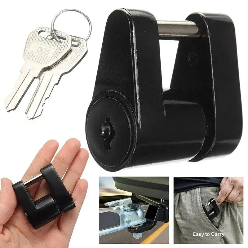 Trailer Hitch Coupler Lock Dia 1/4" Span 3/4" For Tow Boat RV Truck Car + 2 Keys Feeling My Adventure