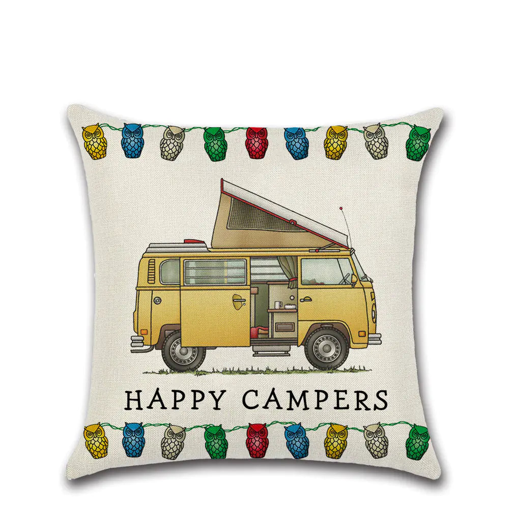 Cartoon Camper RV Dining Car Series Linen Pillow Case Feeling My Adventure