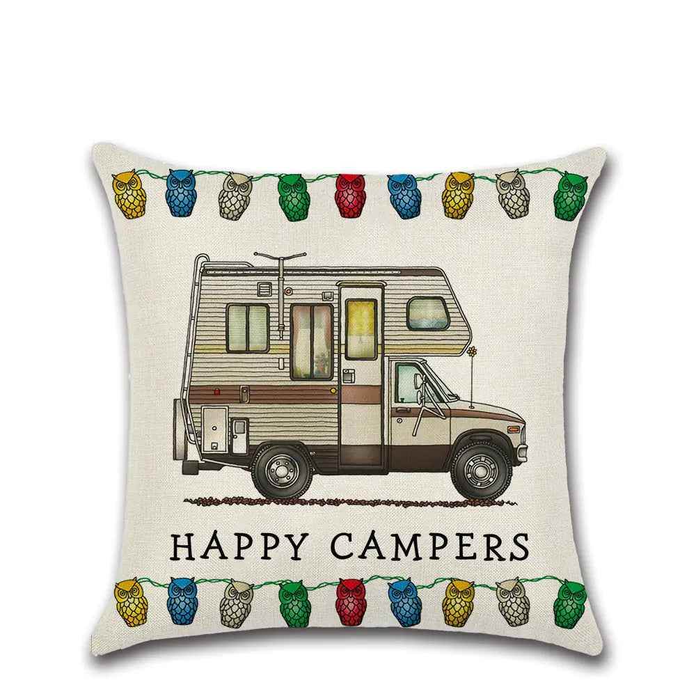 Cartoon Camper RV Dining Series Linen Pillow Case – Fun & Durable Cushion Cover - Feeling My Adventure