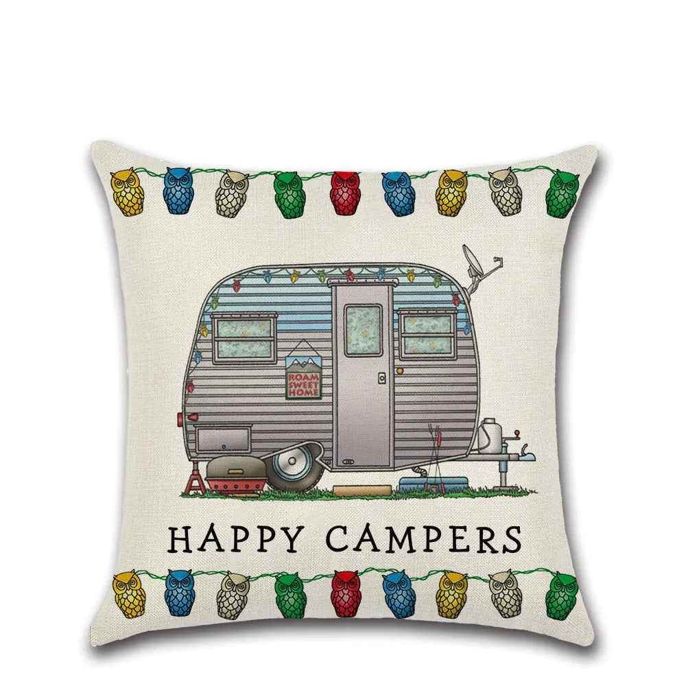 Cartoon Camper RV Dining Series Linen Pillow Case – Fun & Durable Cushion Cover - Feeling My Adventure
