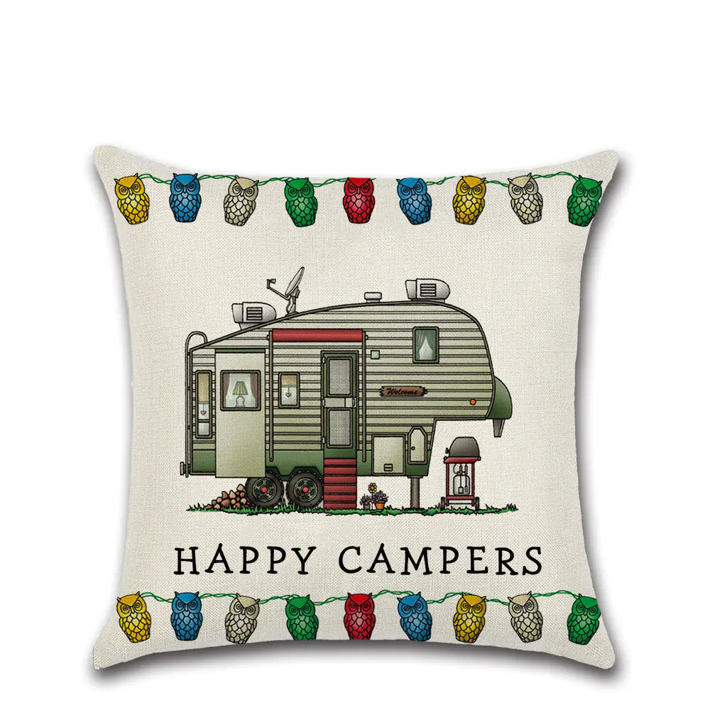 Cartoon Camper RV Dining Car Series Linen Pillow Case Feeling My Adventure