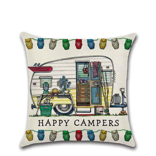 Cartoon Camper RV Dining Series Linen Pillow Case – Fun & Durable Cushion Cover - Feeling My Adventure
