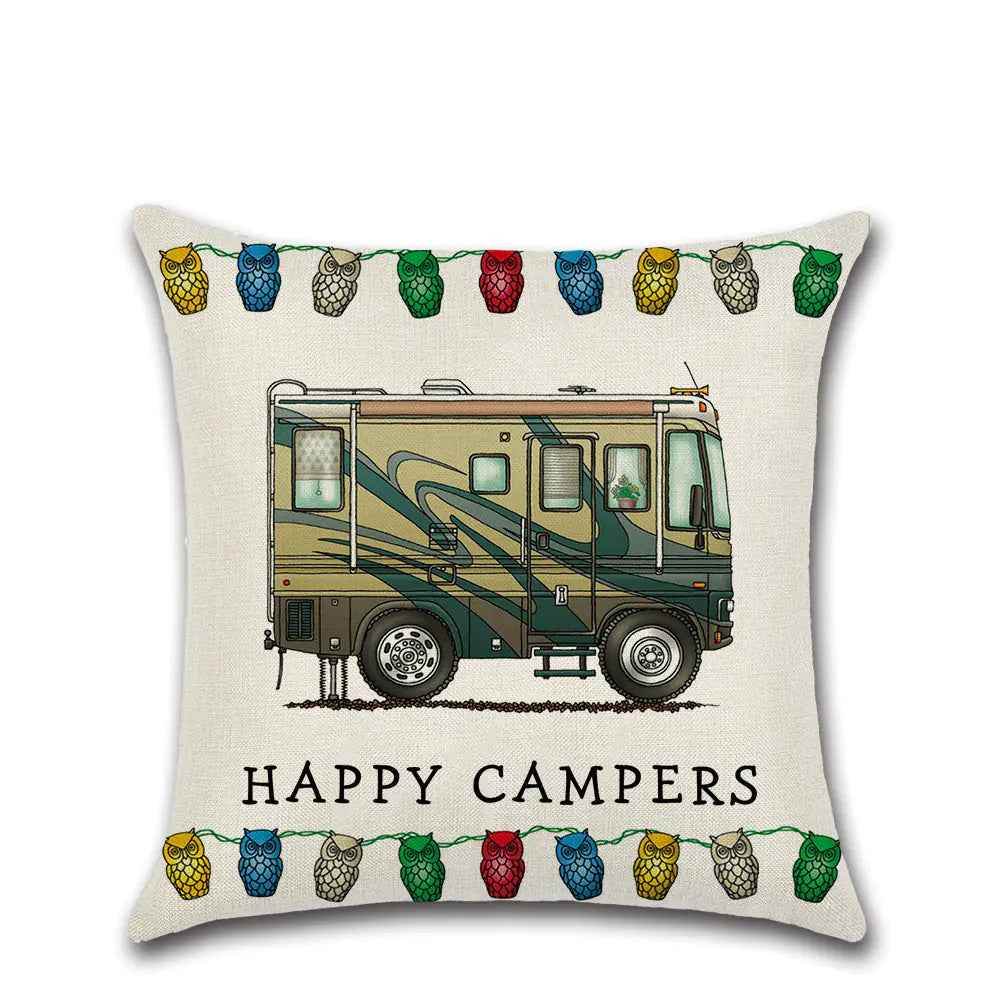 Cartoon Camper RV Dining Series Linen Pillow Case – Fun & Durable Cushion Cover - Feeling My Adventure
