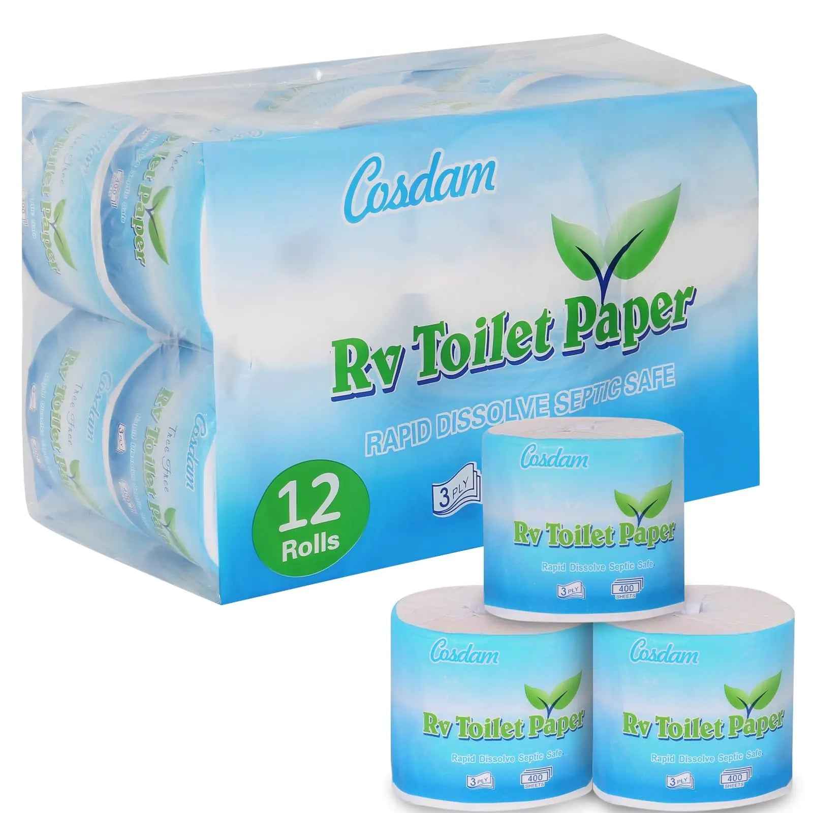 RV Toilet Paper 12 Rolls3-Ply 400 SheetsFast Dissolve Bath Tissue for Camping Marine RV Holding Tanks Feeling My Adventure