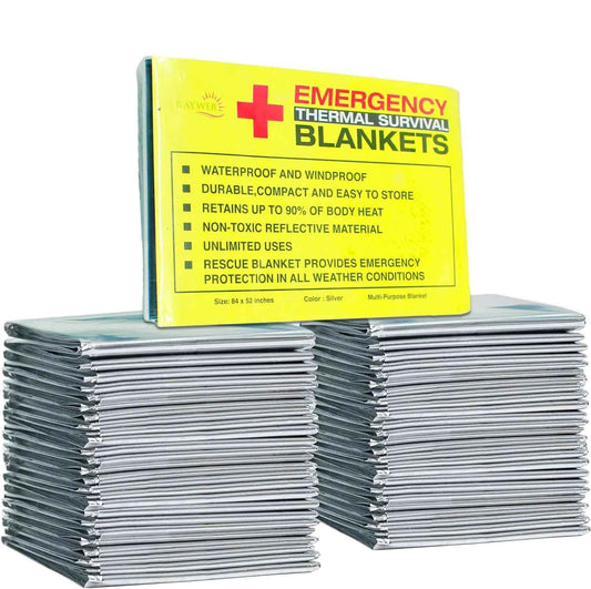 Rawyer (10 Pack) Emergency Thermal Survival Blankets Mylar Blankets for Outdoor Camping Hiking Survival in Harsh Weather Large Silver Thermal Sheets Heavy Duty Survival Gear (10 84x52) Feeling My Adventure