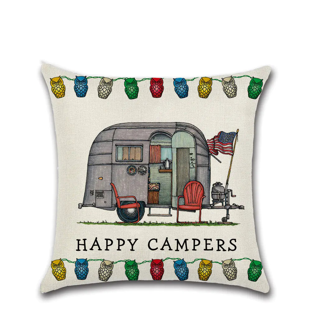 Cartoon Camper RV Dining Car Series Linen Pillow Case Feeling My Adventure