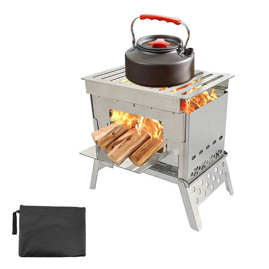 Docybuty Portable Camping Stove Wood Burning Stoves Folding Stainless Steel Camping Stove BBQ Portable Wood Burning Stove with Carrying Bag for Backpacking Camping Hiking Camping Feeling My Adventure