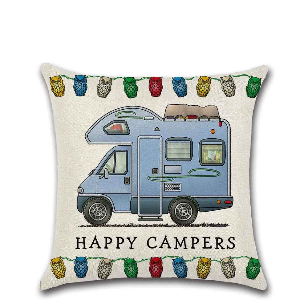 Cartoon Camper RV Dining Series Linen Pillow Case – Fun & Durable Cushion Cover - Feeling My Adventure