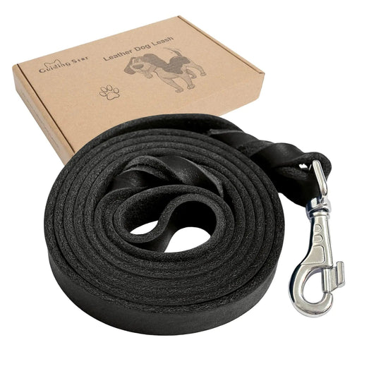 Leather Dog Leash 6ft Dog Leashes for Large Dogs Heavy Duty Soft and Strong Braided Leather Leashes for Large Breed Dogs Dog Training Leash for Small Medium Large Dogs (6ftx1inch Black) Feeling My Adventure