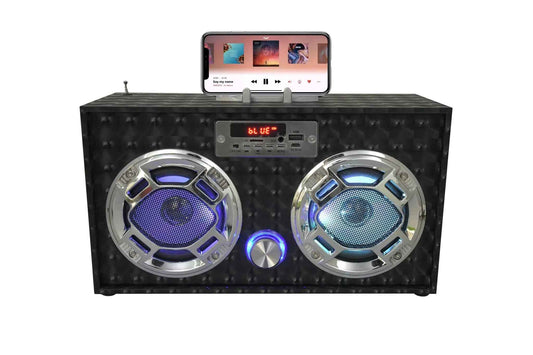 Wireless Express - Boombox Speaker with LED Lights – Retro Bluetooth Speaker w/Enhanced FM Radio - Perfect for Home and Outdoor (Black) Feeling My Adventure