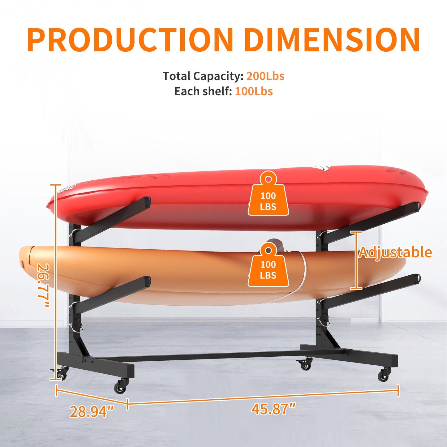 Adjustable 2-Kayak Storage Rack with Wheels – Heavy-Duty Stand for Watercraft & Surfboards - Feeling My Adventure