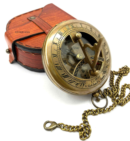 Vintage Brass Sundial Compass with Chain Feeling My Adventure