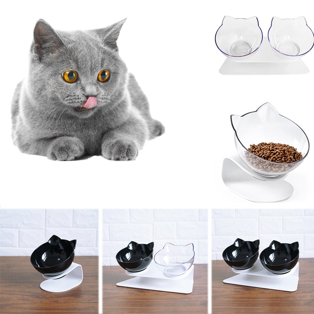 Cat Double Bowl Cat Food Bowl Protects Cervical Vertebra - Feeling My Adventure
