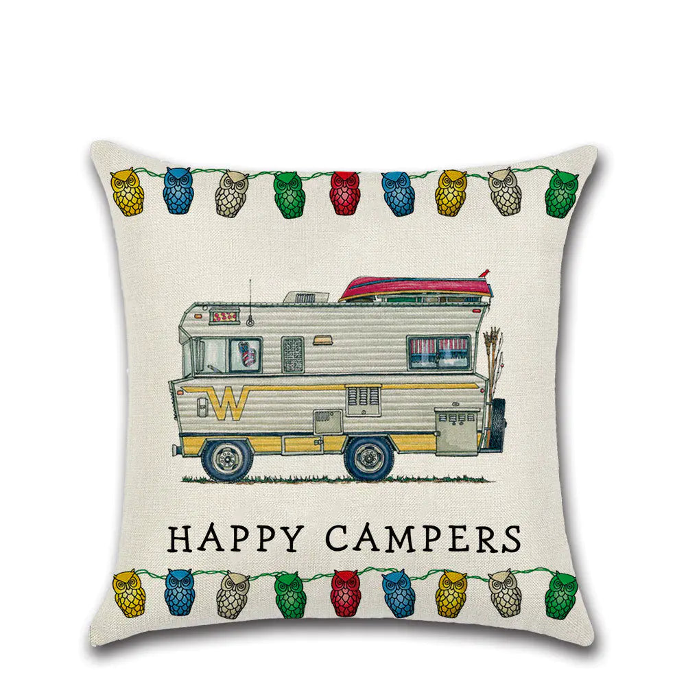 Cartoon Camper RV Dining Car Series Linen Pillow Case Feeling My Adventure