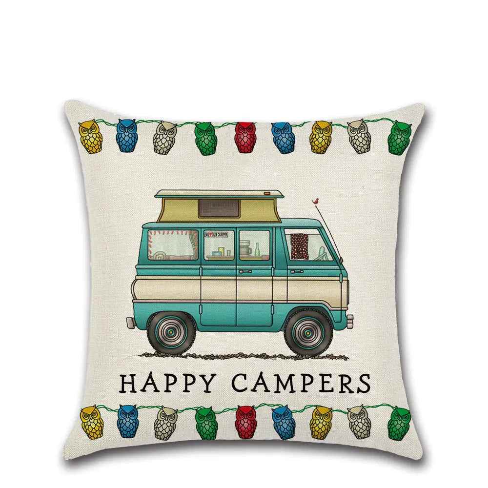 Cartoon Camper RV Dining Series Linen Pillow Case – Fun & Durable Cushion Cover - Feeling My Adventure