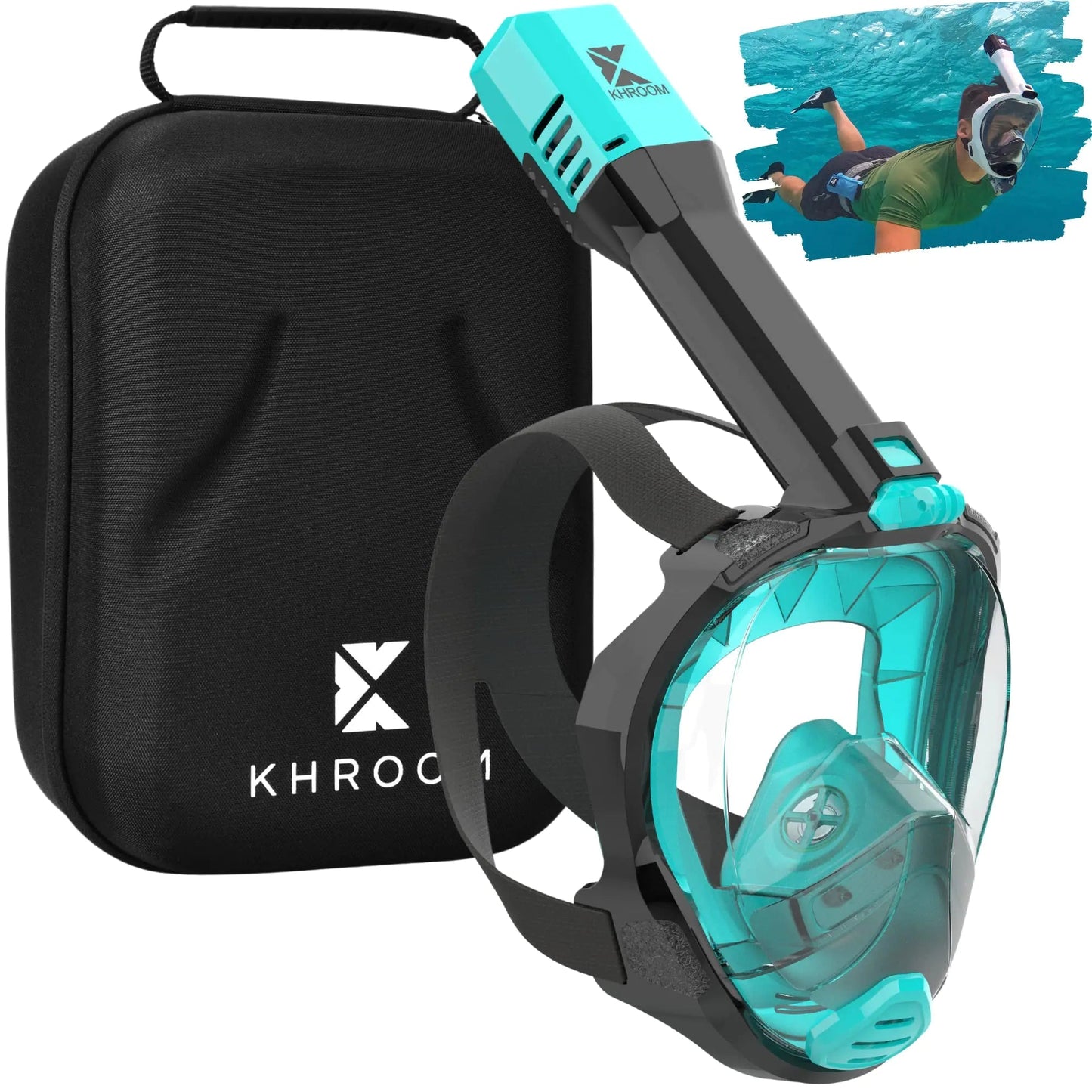 Khroom Full Face Snorkel Mask with CO2 Safe Valve, Turquoise (S/M) - Feeling My Adventure